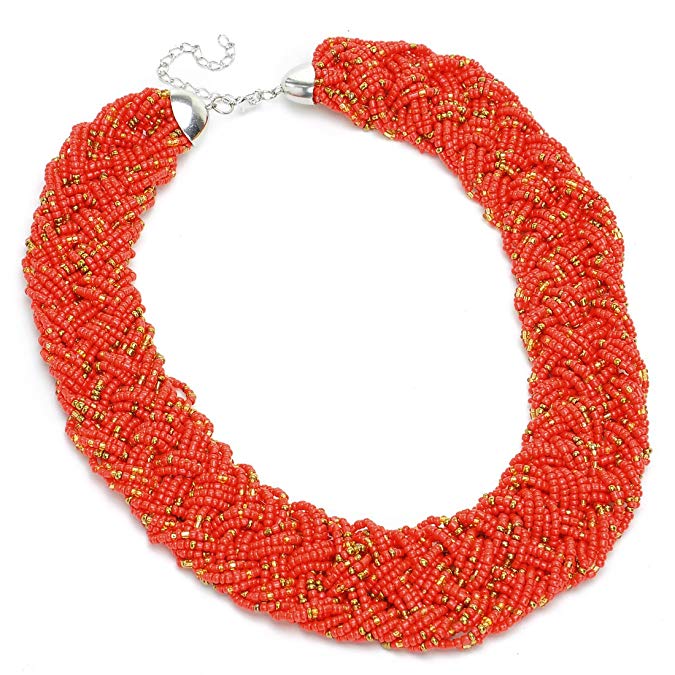 Jerollin Fashion Multi-Colors Chain Water Drop Olivary Yellow Resin Beads Pendant Bib Necklace