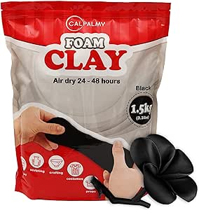 3.3 lbs Moldable Cosplay Foam Clay (Black) - Air-Dry High Density Clay for Intricate Designs - Dries Evenly Within 24-48 Hours - Sandable and Paintable Clay Foam