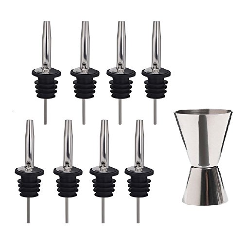 Cookhouse Stainless Steel Freeflow Pourer - Pack of 8 With 1 Free Stainless Steel 25ml - 50ml Double Spirit Measure