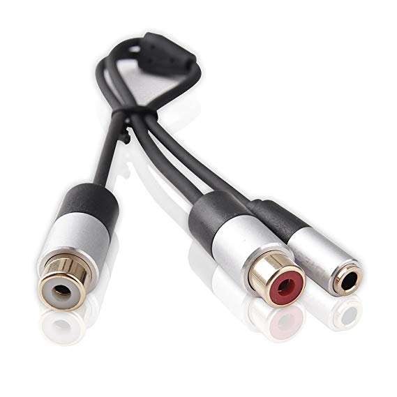 DTECH 3.5mm Female to 2 RCA Female Stereo Audio Splitter Cable 8 Inches Gold Plated Red White Y Adapter For Car Amplifier Speaker DVD