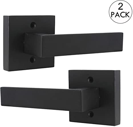 Square Half Dummy Lever Door Handle Non-Turning Single Side Pull Only Lever Set for Closet or French Doors Heavy Duty Matte Black Finish, Pack of 2