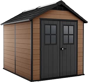 Keter Newton Outdoor Apex Double Door Garden Storage Shed 7.5 X 9ft Brown WPC Wood Look And Feel | Fade Free | All Weather Resistant | Safe And Secure | Zero Maintenance | 15 Year Warranty