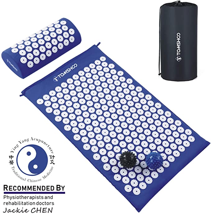 TOMSHOO Acupressure Set, Acupressure Mat and Pillow with 2pcs Massage Balls- Pain Relief Therapy Muscle Back Neck with Travel Bag for Men and Women