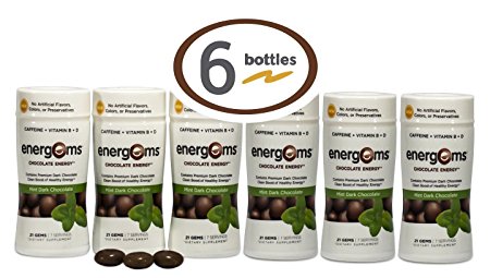 Energems Energy Boost Gems, 6 Bottle Pack (126 Gems), Mint Chocolate