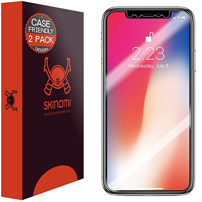 iPhone X Screen Protector (Case Friendly)(2-Pack), Skinomi TechSkin Full Coverage Screen Protector for iPhone X Clear HD Anti-Bubble Film