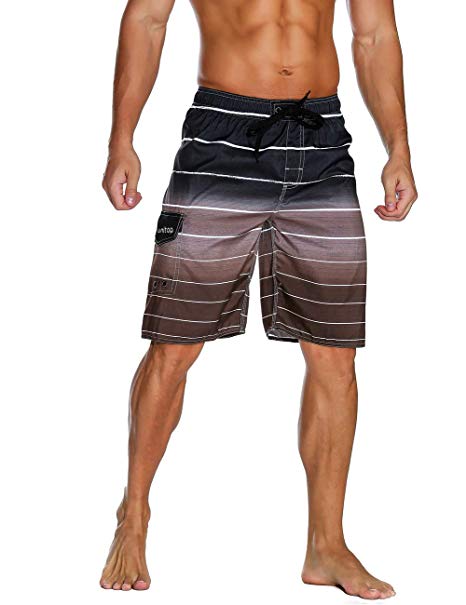 unitop Men's Swim Trunks Colortful Striped Beach Board Shorts with Lining