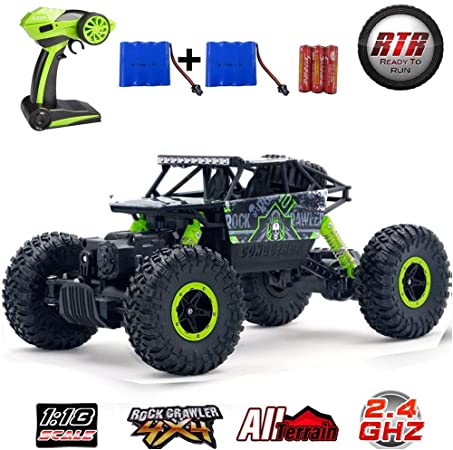 JJX-TECH® RC Rock Off-Road Vehicle 2.4Ghz 4WD High Speed 1:18 Racing Cars RC Cars Remote Radio Control Cars Electric Rock Crawler Electric Buggy Hobby Car Fast Race Crawler Truck-Green