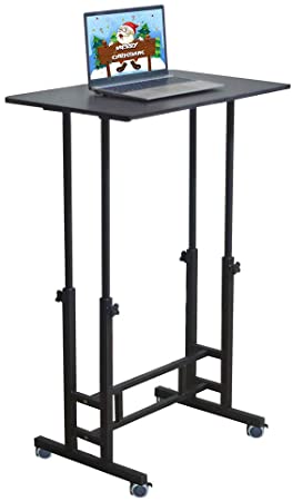 Akway Computer Desk Standing Desk with Wheels 31.5 x 19.6 inches Height Adjustable Desk Sit Stand Desk Rolling Cart, Black ZLD-80-HHT-CA