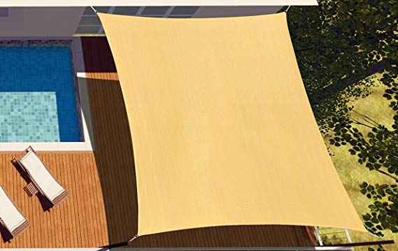 diig 16' x 20' Rectangle Sun Shade Sail Canopy, Patio Shade Cloth Outdoor Cover - UV Resistant Sunshade Fabric Awning Shelter for Backyard Swimming Pool Garden Yard (Sand Color)