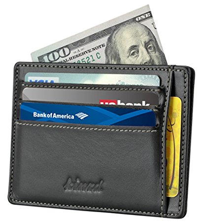 Kinzd Slim RFID Blocking Front Pocket Leather Wallet for Men Mini Card Holder (Black)