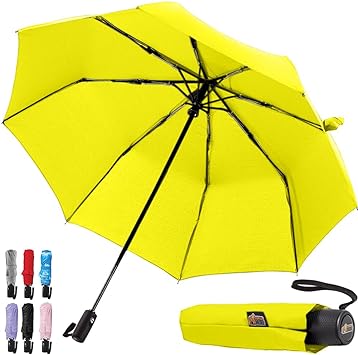 Gorilla Grip Windproof Compact Stick Umbrella for Rain, One-Click Automatic Open and Close, Strong Reinforced Fiberglass Ribs, Easily Collapsible, Lightweight Portable Umbrellas for Travel