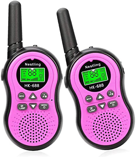 Nestling HK-688 Mini Kids Walkie Talkies 22 Channel 2 Way Radio Toys for 3-12 Year Old Boys Girls Toddlers Birthday Present Gift (2 Pack, Pink)