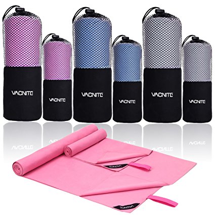 2 Pack Microfibre Quick Dry Towel, Vacnite Travel Sports Towel for Swimming (60"x31") & Hand Towel (31"x15") with Portable Individual Bag, Super Absorbent, Compact for Sports, Beach, Yoga Bath