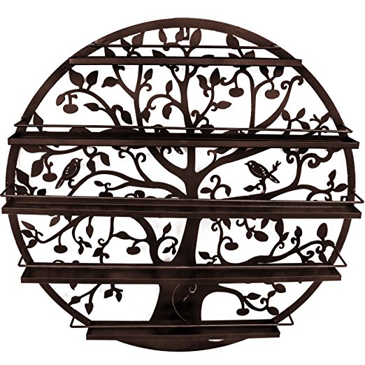 Sorbus Wall Mounted 5 Tier Nail Polish Rack Holder - Tree Silhouette Round Metal Salon Wall Art Display (Bronze)