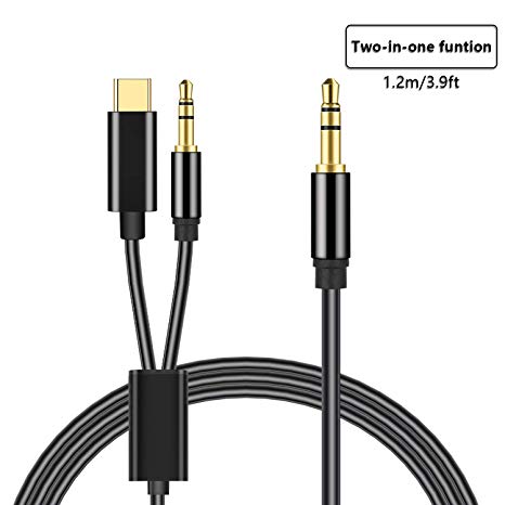 2 in 1 USB C to 3.5mm Aux Audio Cable, Mxcudu USB Type C&3.5mm to 3.5mm Headset Audio Cord Car Stereo Aux Cable Compatible with Google Pixel 3/3XL/2/2XL, Samsung Galaxy S10/S9 (USB C&3.5mm to 3.5mm)