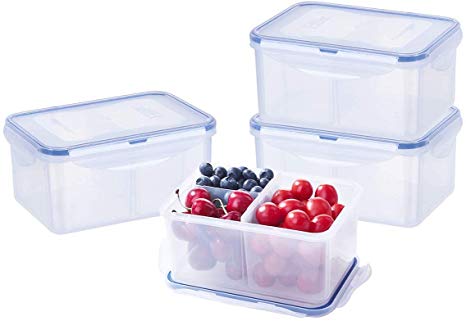 Food Storage Containers, 4 Pack Kitchen Food Containers with Lids Airtight Meal Prep Containers Leakproof Bento Box Microwave Plastic Food Containers Dishwasher Safe with Compartments (40.6oz/5cup)