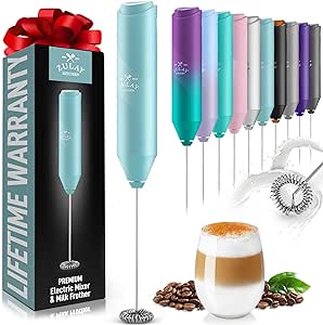 Zulay Kitchen Powerful Milk Frother Wand - Mini Milk Frother Handheld Stainless Steel - Battery Operated Drink Mixer for Coffee, Lattes, Cappuccino, Matcha - FrothMate Milk Frother Gift - Fresh Mint