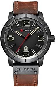 CURREN Luxury Leather Quartz Chronograph Analogue Dark Black Brown Men Casual Wrist Watch Sport Watches