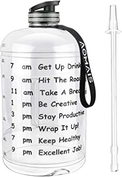 AOMAIS Gallon Water Bottle with Motivational Time Marker, Large 128oz/74oz, Leak-Proof, Wide Mouth, BPA Free Water Bottles for Sports Gym Fitness Work