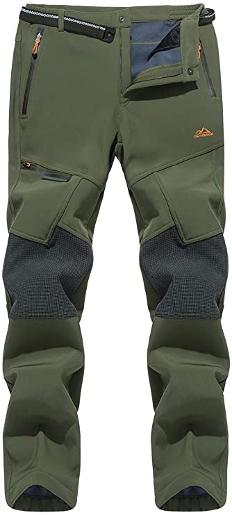 TACVASEN Men's Hiking Pants Reinforced Knees Lightweight and Thick Skiing Snowboard Fleece Lined Pants (No Belt)