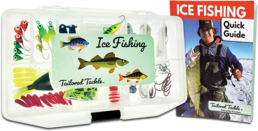 Tailored Tackle Ice Fishing Rod Reel Combo | Jigs Lures Kit Walleye Perch Panfish Crappie Bluegill Ice Fishing Gear Tackle Box | Includes How to Ice Fish Book