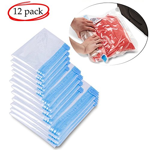 Travel Vacuum Storage Bags Space Saver Bags Hand Roll Up Vartity Size Double Zipper Waterproof For Holidays, Travelling, Large Suitcases & Rucksacks