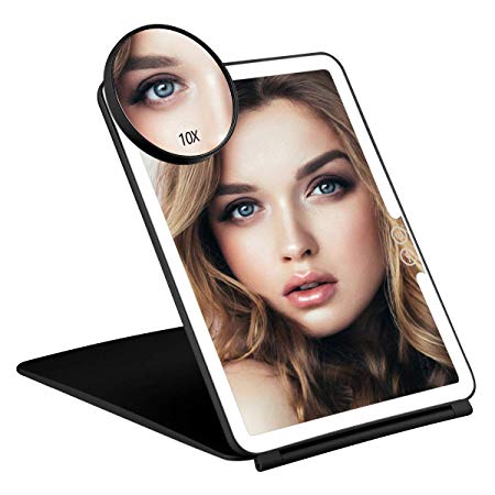 Orange Tech Rechargeable Lighted Travel Makeup Mirror with Cover, LED Travel Vanity Mirror with Lights, Large Compact Mirror with Touch Sensor Dimming, USB Rechargeable Battery