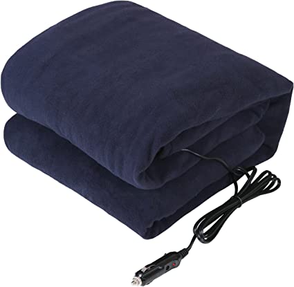 Westinghouse Heated Car Blanket, 12-Volt Electric Blanket for Car, Truck, SUV, RV, Portable Heated Throw for Camping, Navy, 59" x 43”