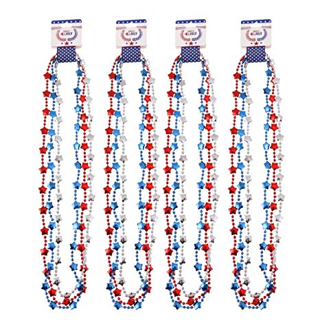 4th of July Star Beads Necklaces For Patriotic Party Accessories, Fourth of July Party Supplies (12 Pack)