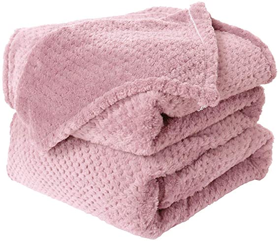 uxcell Flannel Fleece Bed Blankets Full Size,Soft Warm Microfiber Blanket,Mesh Fuzzy Plush 330GSM Lightweight Decorative Solid Blankets for Bed, 70 x 78 Inches,Pink