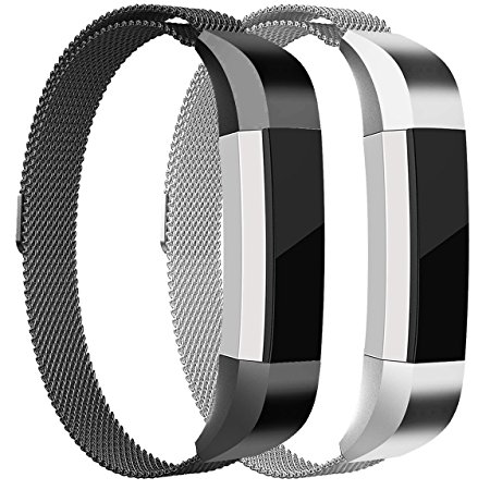 For Fitbit Alta HR and Alta Bands, Maledan Stainless Steel Milanese Loop Metal Replacement Accessories Bracelet Strap with Unique Magnet Lock for Fitbit Alta HR and Alta Large Small, Silver, Black, Gold, Rose Gold