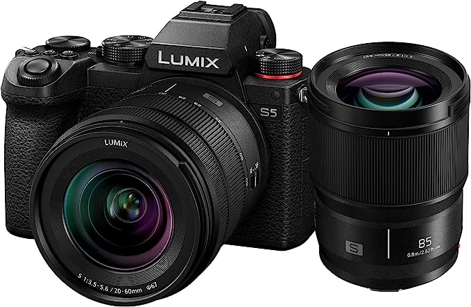 Panasonic LUMIX S5 Full Frame Mirrorless Camera, 4K 60P Video Recording with S 20-60mm F3.5-5.6 Lens Kit (DC-S5KK)   S 85mm F1.8 L Mount Interchangeable Lens (S-S85) Black