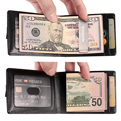 BREAKTIDE Wallets for Men - Slim Bifold Genuine Leather Wallets for Men with Money Clip and Gift Box