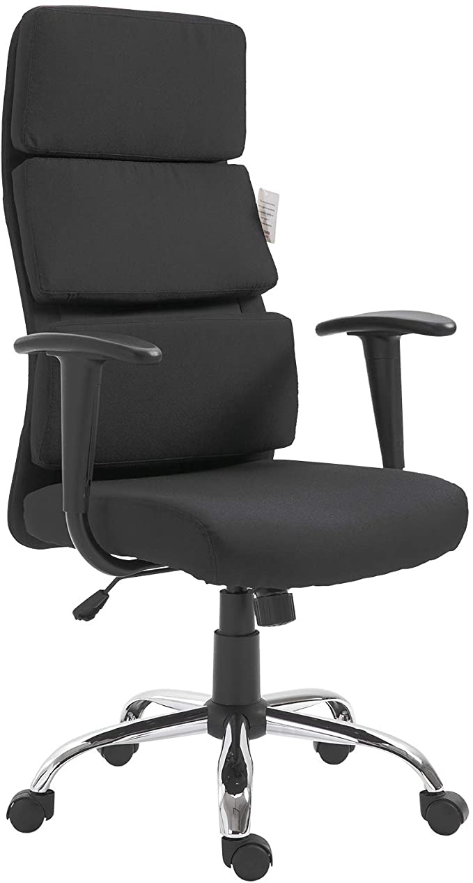 HOMCOM Linen Fabric Office Chair Executive Desk Swivel Chair Height Adjustable Seat with Tilt Function – Black