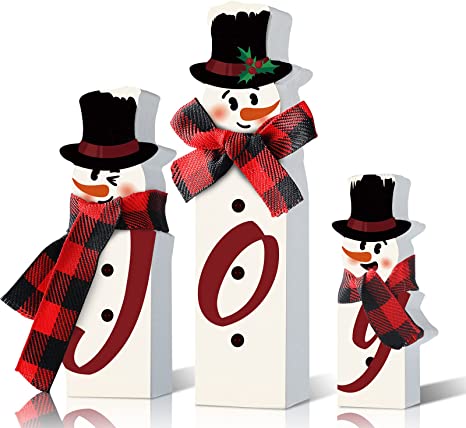 Amyhill 3 Pcs Christmas Tiered Tray Decor Wood Christmas Decorations for Home Wooden Christmas Snowman Rustic Decor Christmas Centerpieces Wooden Table Decoration (Snowman)