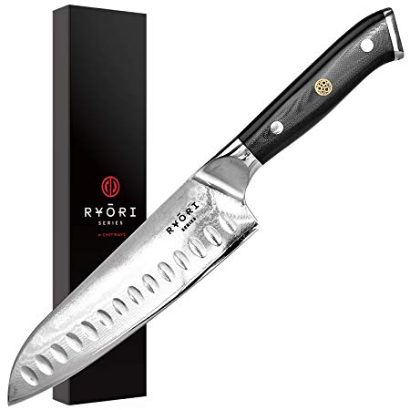 ChefWave 7 Inch Santoku Knife – 67 Layers of Ultra Sharp Japanese Damascus Steel - Professional AUS-10 Blade – Premium G-10 Handle, Comfort Grip - Ryori Kitchen Knives Series