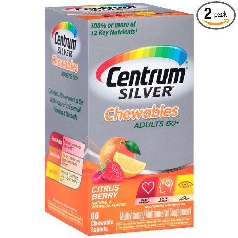 Centrum Silver Adult Multivitamin/Multimineral Supplement (Citrus Berry Flavor, 60-Count Chewables, Pack of 2)