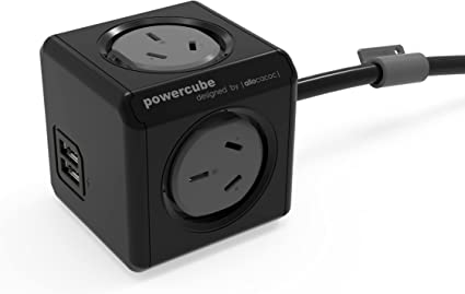 Allocacoc PowerCube Surge Protector with 4 Power Outlet and 2 USB Ports, 1.5 Meter Length, Black