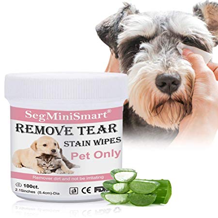 SEGMINISMART Eye Tear Stain Remover Wipes for Cats & Dogs, Best Natural Eye Crust Treatment for White Fur, 100 Pre Soaked Cotton Pads