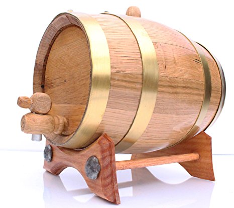 2 Liter Golden Oak Barrel - Brass Hoops | DIGITAL COPY 30 page Aging Guide | Vinyl Barrel Decals | Paper Funnel | No Leaks Guarantee