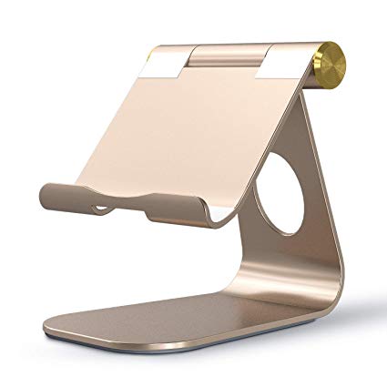 OMOTON Multi-Angle Aluminum Stand, with Portable Adjustable Charging Dock Compatible with iPad Pro 12.9 9.7, iPad Air, Samsung Tablet etc, Durable Holder and Minimalist Design, Champagne Gold