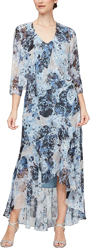 Alex Evenings Women's Sleeveless Printed Chiffon Mid-Length Dress With Jacket