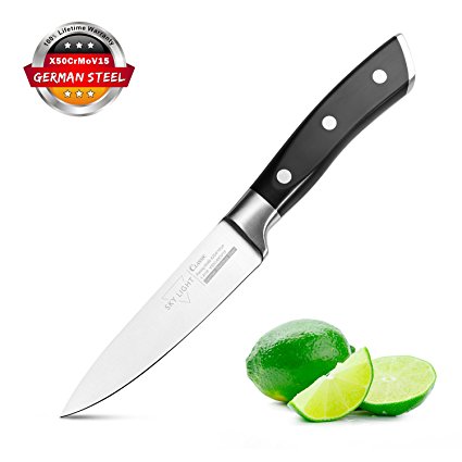 SKY LIGHT Paring Knife 4 Inch Fruit and Vegetable Cutlery Small Kitchen Knife High Carbon German Stainless Steel Ultra Sharp Forged Blades Corrosion and Stain Resistant Non Slip Ergonomic Handle