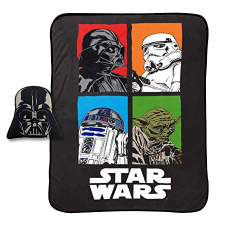 Jay Franco Star Wars Darth Vader Plush Nogginz Pillow 62" x 90" Blanket 2-Piece Set, Black