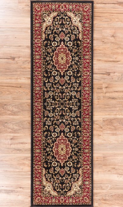 Noble Medallion Black Persian Floral Oriental Formal Traditional Rug 3x10 ( 2'7" x 9'6" Runner ) Easy Clean Stain Fade Resistant Shed Free Modern Contemporary Transitional Soft Living Dining Room Rug