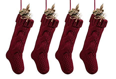 Pack 4,18" Unique Burgundy Knit Christmas Stockings