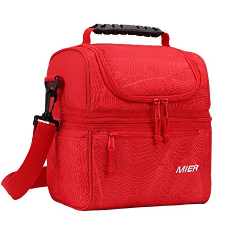 MIER 2 Compartment Lunch Bag for Men Women Kids, Leakproof Insulated Cooler Bag for Work, School, Red