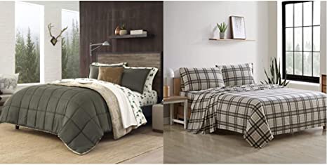 Eddie Bauer-Queen Comforter Set, Reversible Sherpa Bedding with Matching Shams & Flannel Collection-Cotton Bedding Sheet Set, Pre-Shrunk & Brushed for Extra Softness, Comfort