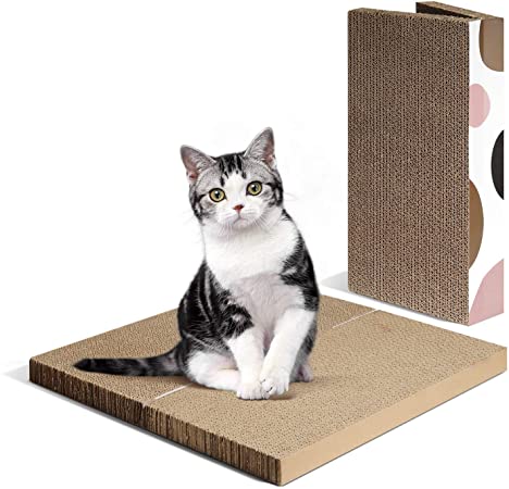 ComSaf Foldable Cat Scratcher Cardboard Refill, Pack of 2, Expandable Corrugated Scratch Pad, Scratching Lounge Bed, Cat Training Toy for Cats Kitten, Furniture Protection, Revisible