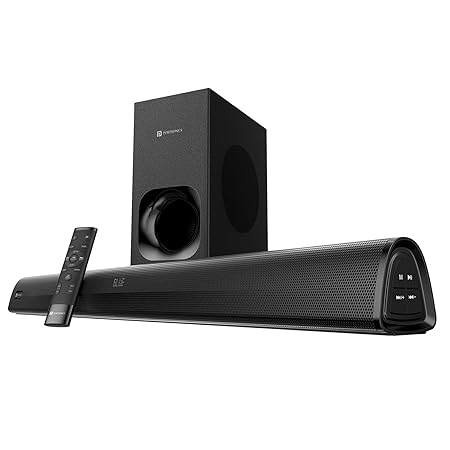 Portronics Pure Sound 105 | 200W Bluetooth Soundbar with Wired Subwoofer for Deep Bass, 2.1 Channel Home Theatre, HD Sound,3 EQ Modes, BT 5.3V,HDMI, Optical, AUX, USB Port, Sleek Remote Control(Black)